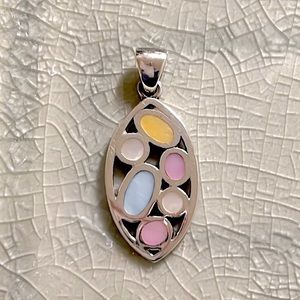 Silver Elegant Multi-Color Pendant for necklace, blue & pink